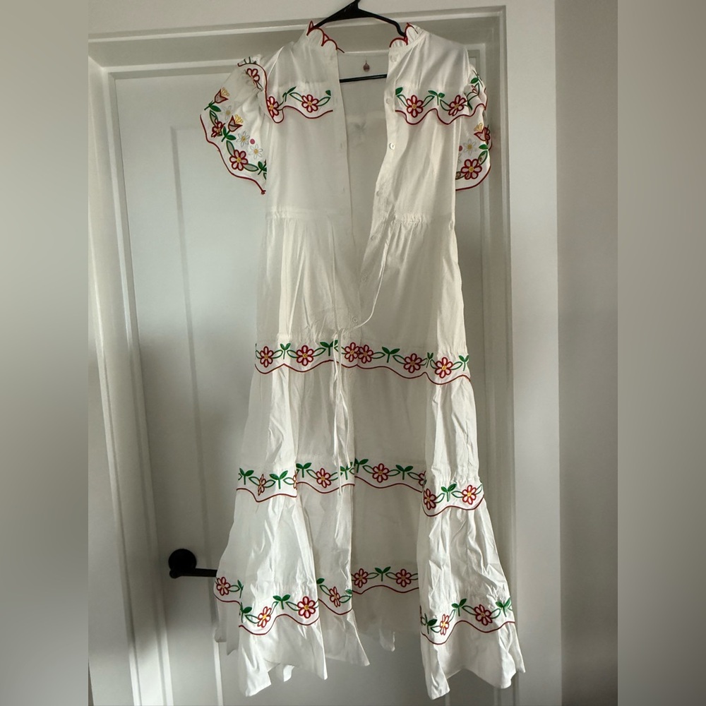 CeliaB White Maxi Dress with Red and Green Floral Accents